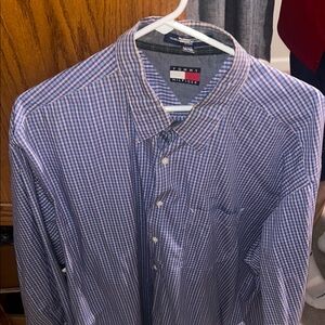 Tommy Hilfiger Men's Purple and White Gingham Shirt